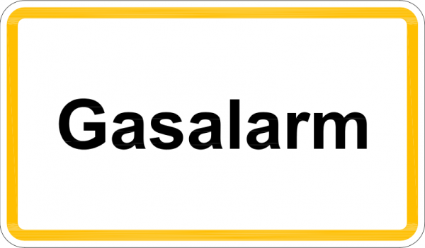 Hinweisschild "Gasalarm"